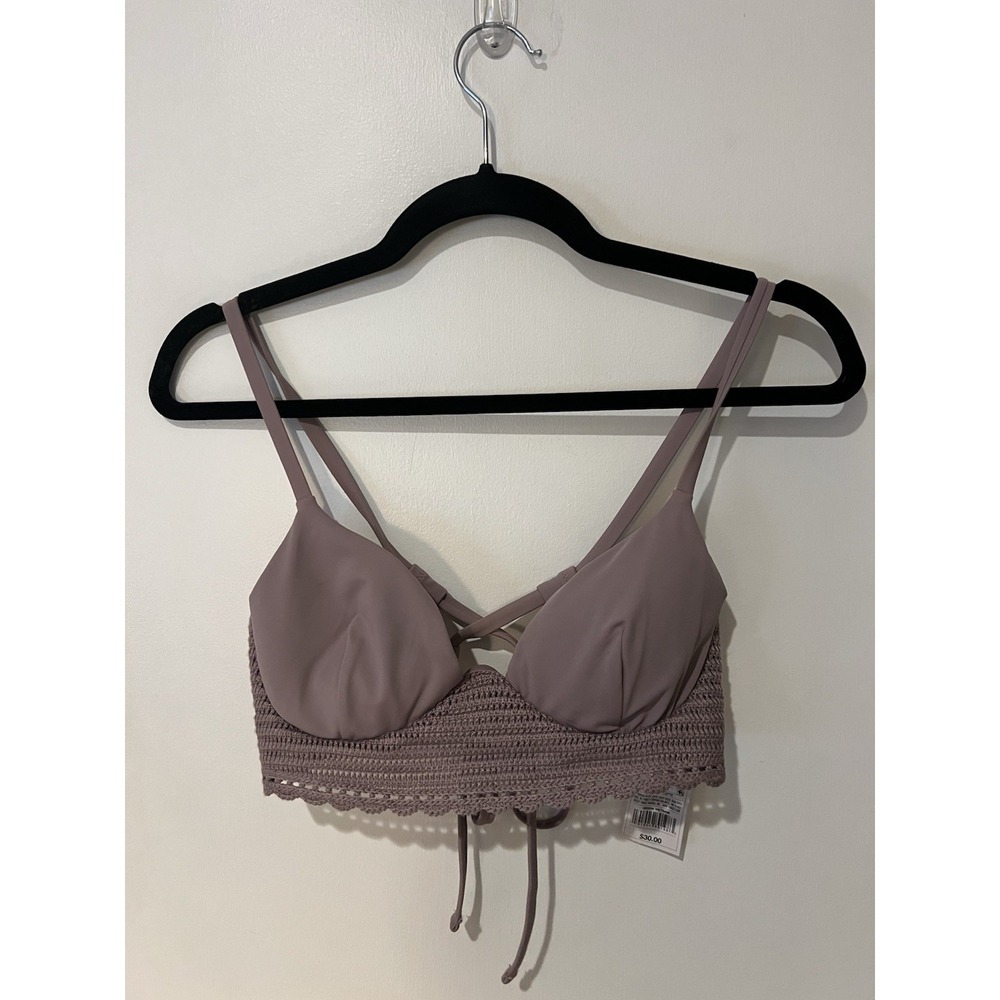 Shade &‎ Shore Bikini Top Crochet Longline Underwire Removable Cups Mauve 34D